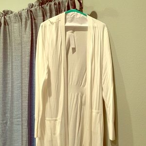 XL white mid length cardigan.